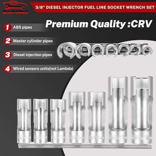 BILITOOLS 7pcs Diesel Injector Fuel Line Socket Set, 3/8" Drive