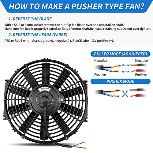 MONOKING 2PCS 12 Inch 12" Black Universal Electric Radiator Slim Fan 12V 80W High Performance Cooling Push Pull with Mounting Kit 1750 CFM 6.67 Amps - size: 12 Inch-2PCS Straight