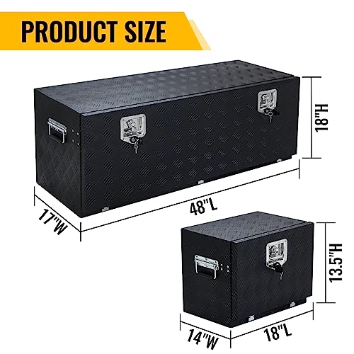 Aluminum Tool Box, Truck Bed Tool Box With Side Handle,Lock And 2 Keys, Tool Storage Box For Truck,Trailer,Pickup,RV,18" x2+48" - size: 18"x2pcs+48"
