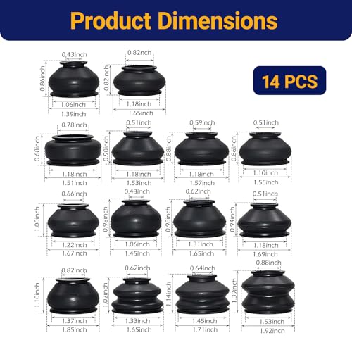 14PCS Automotive Tie Rod End Boots, Ball Joint Rubber Tie Rod Boot, Universal Dust Boots Cover for Tie Rod Accessories Suitable to Most Vehicle (Black)