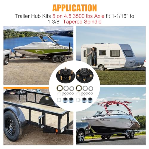 2 Sets 3500Lbs Axle Trailer Hub Kit 5 Bolt 4.5",5 Lug Trailer Hub Fit 1-1/16" to 1-3/8" Trailer Tapered Spindle,Boat Trailer Hubs 5 Lug,Trailer Wheel Hub Kit(Not fit Straight Spindle) - style: 5 on 4.5" Trailer Hub Kit for 3,500 lb Axle