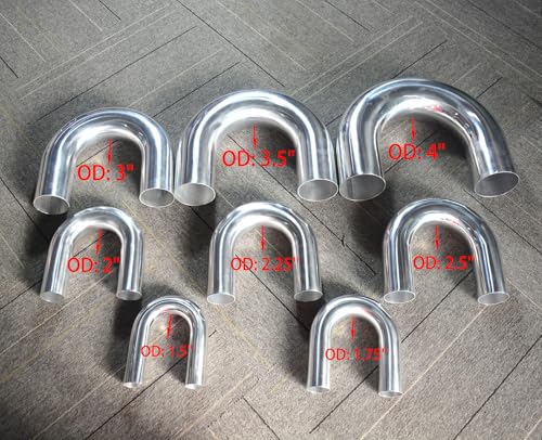 2.5" (63mm) OD 180 Degree Aluminum Elbow Pipe Intercooler Pipe Air Intake Tube, 1.5D Radius, Aluminum Alloy Tube High polished (180 degree, OD 2.5") - color: Silver 180 degree, size: OD 2.5" (63mm)