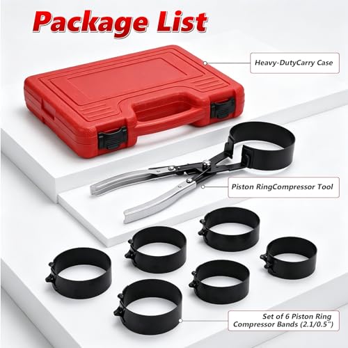 Engines Piston Ring Compressor Tool with Ratchet Pliers & 6 Piston Rings