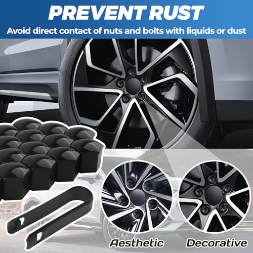 20PCS Lug Nut Covers 17mm Black Hex Lugnut Covers with Removal Tool for Protecting Decorating Wheel Bolts Automotive Exterior Accessories for Most Car Lug Nut Caps (17mm)