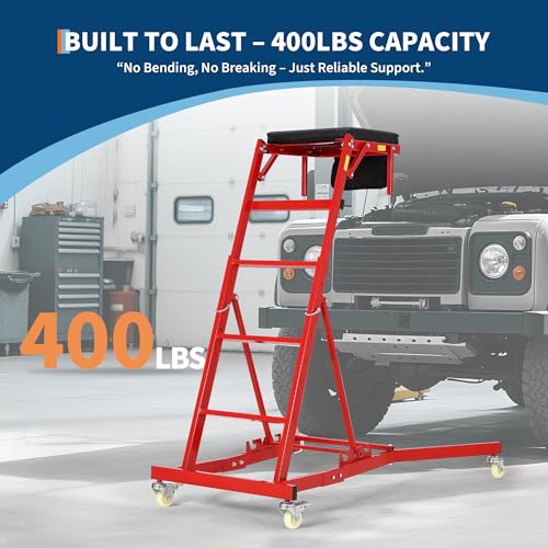Adjustable Automotive Creeper - Heavy Duty 400LB Capacity Mechanic's Creeper with Locking Wheels & Tool Pouch (49"-69" Length) for Truck, SUV & Garage Vehicle Maintenance - color: Red