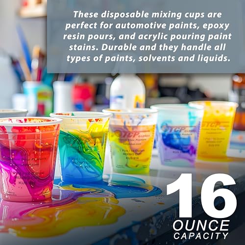 Custom Shop Paint Mixing Cups, 16-Ounce, Box of 100, Plastic Measuring Cups - color: Cups - Box of 100 + 12 Lids