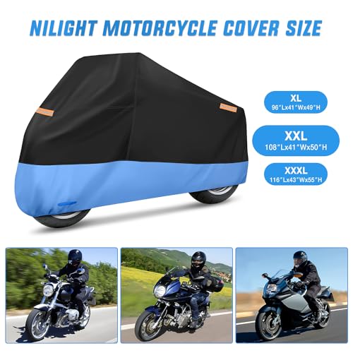 NIilight Motorcycle Cover Waterproof Outdoor All Weather, Up to 108 in - size: XXL - 108''L x 41''W x 50''H