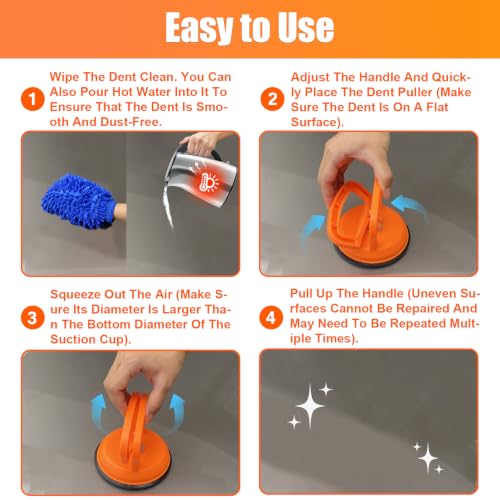 Dent Puller Kit 7-Pack -Car Dent Remover Tool with 1 Large & 2 Small Suction Cups, Suction Cup Dent Puller and Paintless Car Dent Repair Kit. Suitable for Glass Lifting, Car Body Dents (Orange).