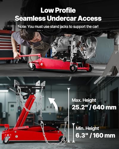 VEVOR Adjustable Floor Transmission Jack 1000 LBS Low Profile Hydraulic Transmission Telescoping Heavy-Duty Lift Jack 6.3-25.2 in Lifting Height, 360° Swivel Front Wheels - size: Compact