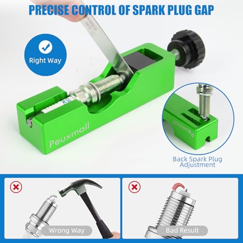 Spark Plug Gap Tool, Spark Plug Gapping Tool with 32 Blade Steel Feeler Gauge, Universal Spark Plug Gap Tool for Most 10mm 12mm 14mm 16mm Spark Plugs (Green) - color: Green