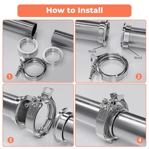 2.25 inch Quick Release V Band Clamp with Male Female Flanges, 304 Stainless Steel Exhaust V band Clamp for Automotive exhaust system, turbocharger, downpipe and mufflers - color: V Band Clamp With Flange, size: 2.25inch