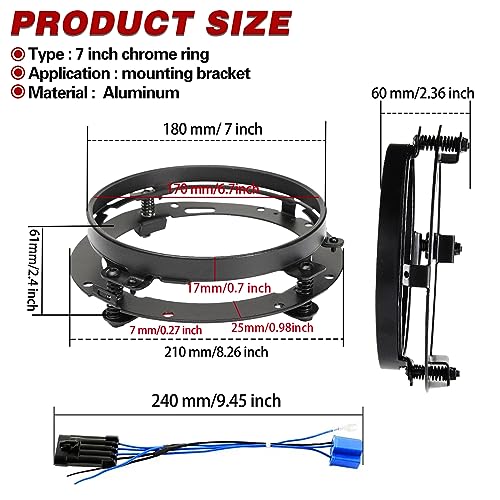 SKTYANTS 7 Inch Round Headlight Ring Mounting Bracket with 7 inch LED Headlight Wire Harness Adapter Compatible with Softail Touring FLD Motorcycle 7 Inch Led Headlight Mount (Black) - color: Black