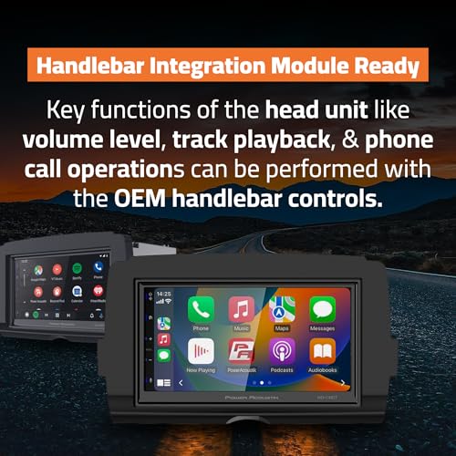 Power Acoustik HD-14KIT 7” Replacement Motorcycle Head Unit for 2014+ Harley-Davidson Touring Motorcycles, Wireless Apple Carplay & Android Auto, Touchscreen with Bluetooth and Handlebar Control