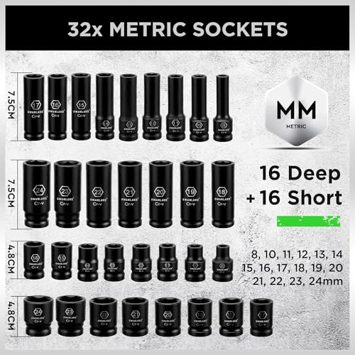 SWANLAKE 1/2" Drive Impact Socket Set, 66-Piece Standard SAE (3/8"-1-1/4") and Metric (8-24mm) Size, 6 Point, Cr-V, 1/2-Inch Drive Ratchet Handle, Extension Bar, Impact Universal Joint - style: 1/2'' 66PCS
