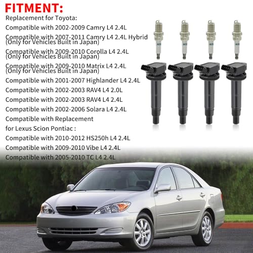 4 PCS UF333 Ignition Coil Pack & Iridium Spark Plugs Compatible with Toyota L4 2.4L 2002-2011 Camry, 2009-2010 Corolla, 2009-2010 Matrix, 2001-2007 Highlander,2002-2003 RAV4, 2002-2006 Solara UF494 - size: UF333