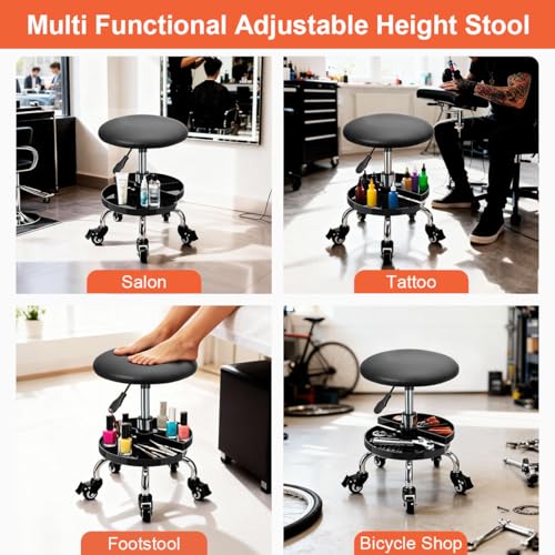 JOSTZHXIN Garage Mechanic Stool Chair Rolling Shop Chair, Height Adjustable Garage Shop Seat, Low Stools with Storage Tray, Rolling Stool for Salon SPA Tattoo (Style 3) - style: Style 3