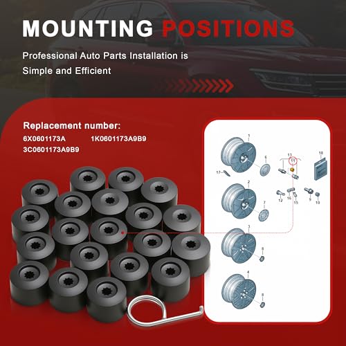 6X0601173A 1K0601173A9B9 Wheel Lug Nut Cover Locking Caps with Removal Tool Kit Compatible with VW Beetle Golf Jetta Passat R32 GTI Rabbit Phaeton 1997-2010