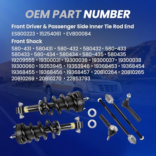 Front w/Magnetic Strut Shock Assembly with Inner/Outer Tie Rod Ends Fit for 2007-2014 Cadillac Escalade, ESV, EXT, Fit for 2007-2013 GMC Sierra 1500/Yukon/Yukon XL 1500 Replace 19353951 23487280 - size: Front Inner/Outer Tie Rod Ends Kit with Shock