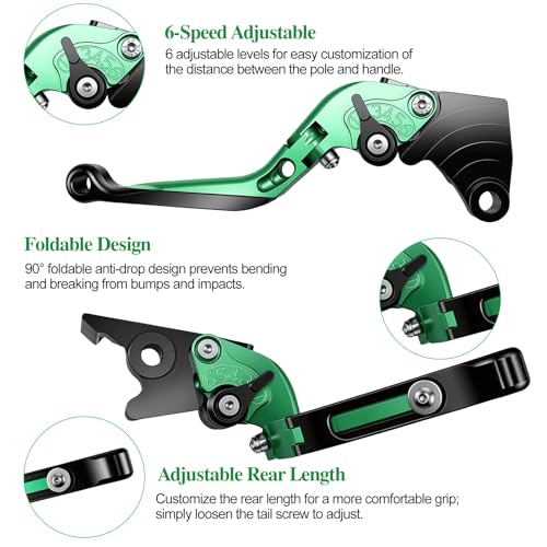 Brake Clutch Lever Set for Z500 Ninja500, Adjustable Levers(Green) - color: Green