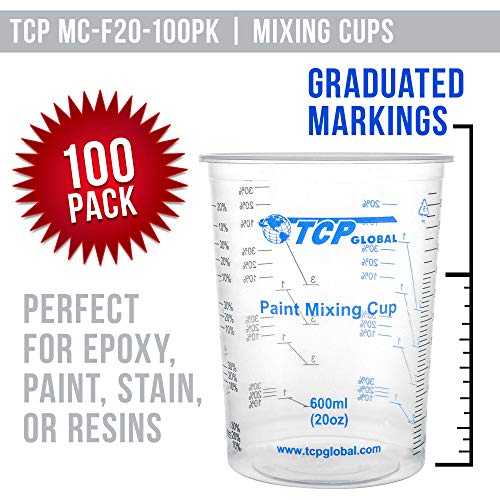 TCP Global 20 oz. (600ml) Graduated Plastic Mixing Cups - Box of 100