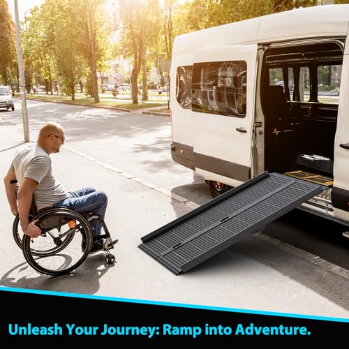 WHALEMOTOR Black Portable Wheelchair Ramp, 5FT No-sew Non-Slip Aluminum Wheelchair Ramp, Folding Portable Wheelchair Ramps for Home, Weight Capacity Up to 800 LBS, Loading Dock Plates - size: 5FT Using height 5-15"