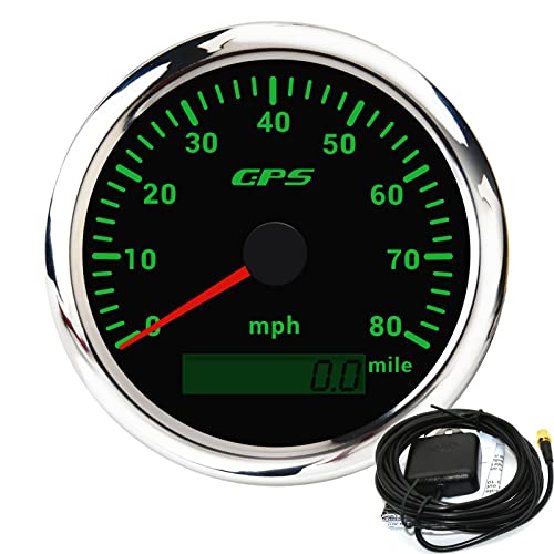 KAOLALI GPS Speedometer 85mm 3-3/8" Car Speedometer Gauge GPS Antenna 0-80 MPH for Car Motorcycle Boat Marine Truck fit 9-32V 7 Colors Backlight - color: 80MPH-Silver
