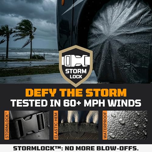 TIRESHIELD PRO Tire Covers Set of 4 - Heavy Duty All-Weather UV-Resistant Wheel Covers w/StormLock-System - Year-Round Protection for Your RV, Camper, Truck, Car & Trailer Tires w/ 39-42" Diameter - size: XXX-Large - Fits Tire Diameters 39-42", style: TIR