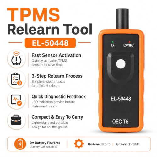 TPMS Relearn Tool for Car Tire Sensor, EL-50448 Tire Pressure Monitor Sensor TPMS Reset Activation Tool, OEC-T5 System Programming Training, for Most Series Vehicles 2012
