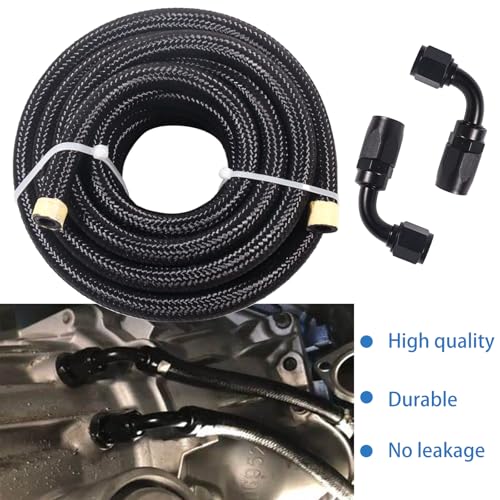 6AN 15FT 4L60E 4L65E Transmission Cooler Line Kit - Black,1/4"NPSM X 6AN -Steel-Black Nylon Braided Hose Kit Nylon Braided Fuel Line Hose Fitting Kit with 6AN 90 degree &Straight Hose Ends.