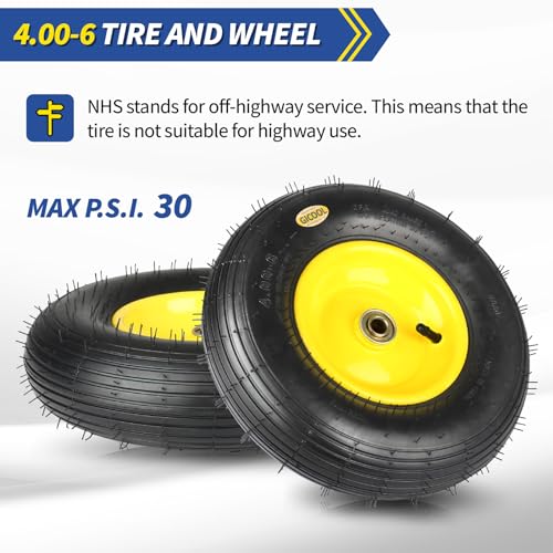 4.00-6 Rubber Pneumatic tire and wheel, for Wheelbarrow Wagon Cart Trolley - color: Yellow