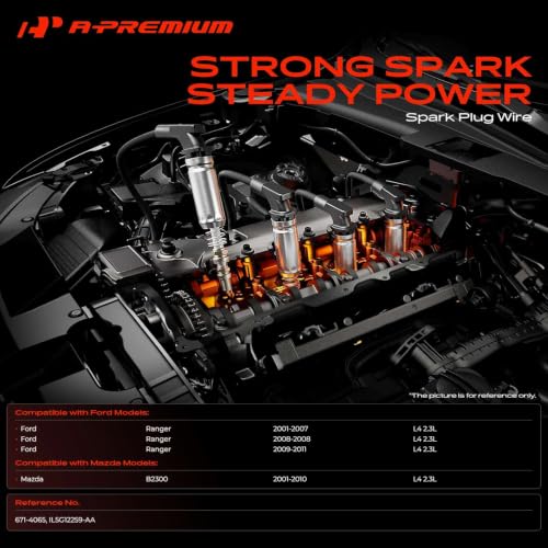 A-Premium 7MM Spark Plug Wires Set of 4, 2.3L L4 Compatible with Ford Mazda