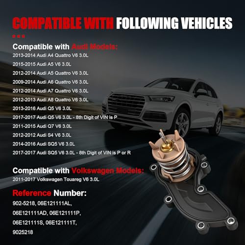 Engine Coolant Thermostat Housing Assembly w/Gasket Compatible with Audi Q5 Q7 A4 A5 A6 A7 A8 Quattro S4 SQ5 Volkswagen Touareg 3.0L,Replaces#06E121111AL 06E121111AD 06E121111P 902-5218 - size: 902-5218