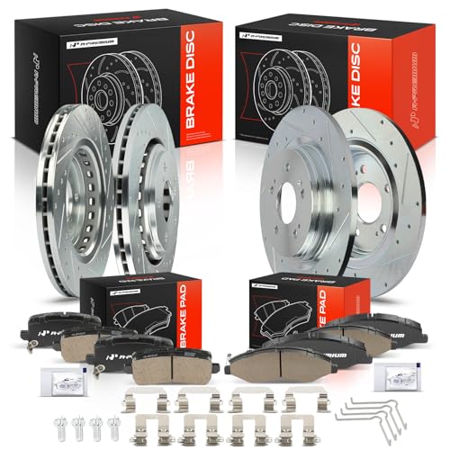 A-Premium Front and Rear Drilled Slotted Brake Rotors and Ceramic Pads Kit - style: 2018-2023 (Drilled & Slotted)