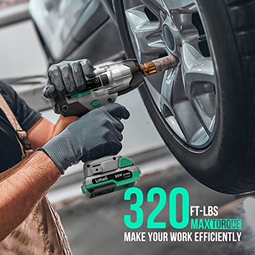 LiTHELi 20V 무선 임팩트 렌치 1.3cm(1/2인치), 최대 433N.m(3200피트파운드) 및 3200RPM, 자동차 타이어, 자동차 수리 및 가정용 DIY용 하이 토크 베어 툴, 20V 배터리 호환 (공구만 해당)