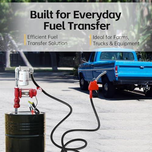 FMCNMech 12V Fuel Transfer Pump Kit, 15 GPM with Auto Shut-Off Nozzle - color: 15 GPM Gas & Diesel Pump