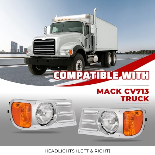 HECASA Headlight+Corner Light+Headlight Bezel w/Bulbs Compatible with Mack - color: Clear Lens Silvery Bezel, size: Pair