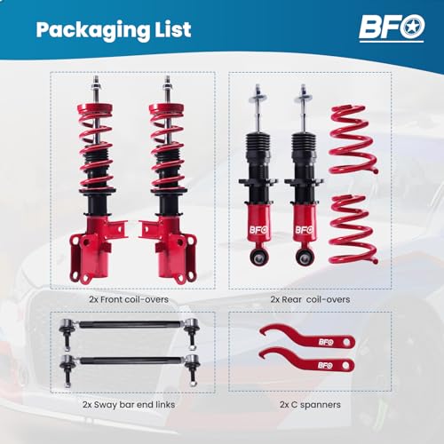 BFO Coilovers for TChevy Camaro All Models 2010-2015, Height Adjustable Coilovers Suspension Kit, Preset Damping Shock Absorber Struts, Lowering Kit Red