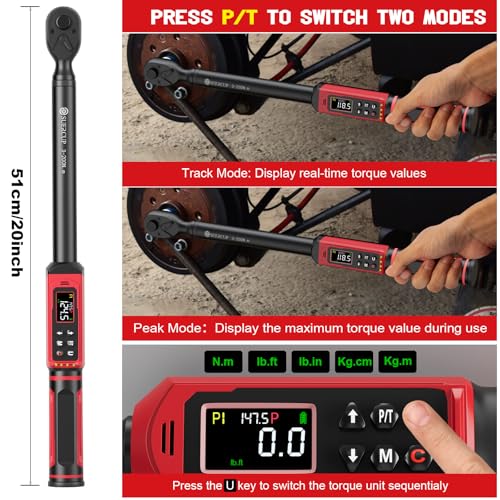 SUERCUP 1/2" Digital Torque Wrench, 2.2-147.5Ft.Lb/3-200N.m, ±1% Accuracy - size: 1/2" 2.2-147.5Ft.Lb/3-200N.m