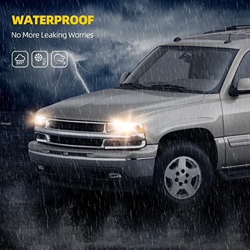 DWVO LED DRL Headlight Assembly Compatible with 1999-2002 Chevy Silverado - color: Black Amber