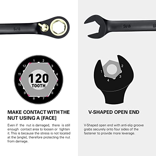 STARWORK TRUE MECHANIC™ 20 Pc. 120-Tooth Reversible Ratcheting Wrench Set, Combination Ratchet Wrench Set, Non-Slip, Long Pattern, 6-Point 15° Offset, Professional, SAE/Metric(5/16-3/4" & 8-19 mm)