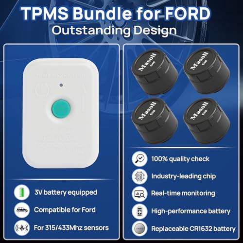 Masoll TPMS Sensors Set of 4 with TPMS19 Relearn Tool for Ford Vehicles