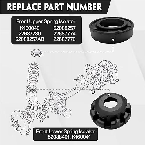 Front Upper & Lower Coil Spring Isolators Kit fits for Jeep Grand Cherokee WJ/WG 1999-2004 Replace 52088257 52088401,K160040 K160041 Coil Spring Insulators - color: Front