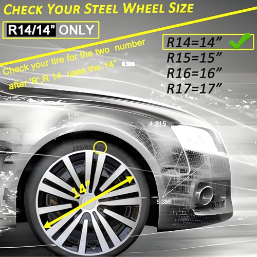14 inch Hubcaps ABS Replacement for Steel Wheel(Non-Alloy) Snap-on Set of 4 - color: BG-Silver-Black, size: 14-inch
