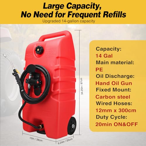 GOOACC 14 Gallon Fuel Caddy Portable Fuel Transfer Tank w 12V Electric Pump - size: 14 Gal Electric