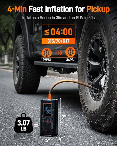 WOLFBOX 150PSI Heavy Duty Tire Inflator Portable Air Compressor,Double- cylinder 45LPM Fast Air Pump for Car Tires,3.5'' LED Display,20'' Hose,Air Compressor for Car,Pickup Truck,Bike