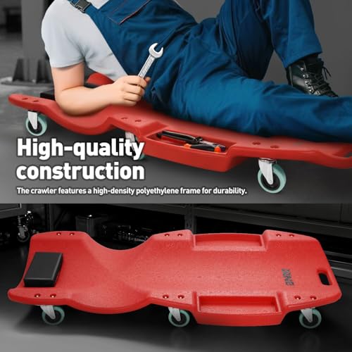 DNA MOTORING TOOLS-00238 48 Inches Heavy-Duty Low-Profile Roller Automotive Creeper with Padded Headrest, Red - color: Red, size: 48 Inches