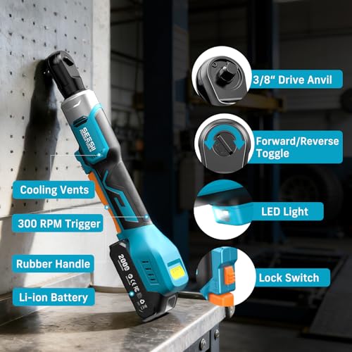 Seesii 3/8" Cordless Electric Ratchet Wrench for Auto, DIY & Tight Spaces - size: 2 in