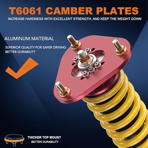 KUIPERAUTO Lowering Coilovers Struts Compatible for 2005-2010 Scion TC Front & Rear Shocks Adjustable Height Suspension Coil Spring Strut (Set of 4)(Yellow) - size: 2005-2010 Scion TC