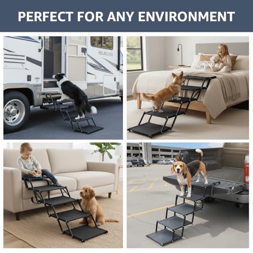 Oiilores Foldable Dog Stairs for Large Dogs - Extra Wide Pet Ramp for Cars, SUV, Non-Slip Surface, Supports Up to 250 Lbs, 5 Steps - size: 5 Steps