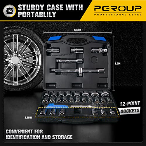 1/2 inch Drive 8mm-32mm Metric socket set, 32-piece Mechanic Tool Socket Ratchet Wrench Set, for Auto Repairing & Household - color: Silver